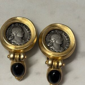 Gold and Black Coin Drop Earrings